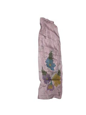 Hand Painted Pink Silk Scarf Floral Design Lightweight Fashion Purse Accessory